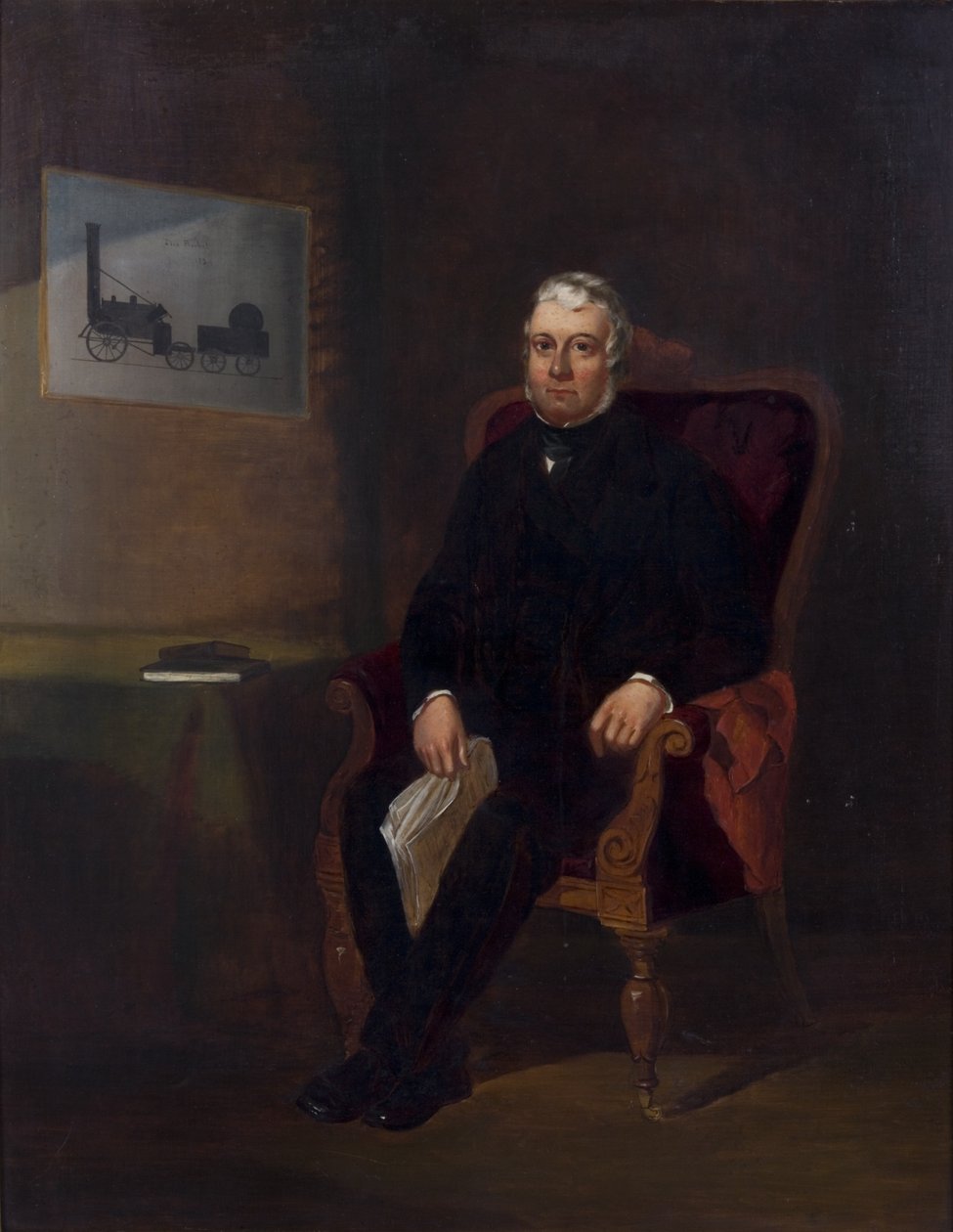 Portrett av Robert Stephenson med rakett av English School