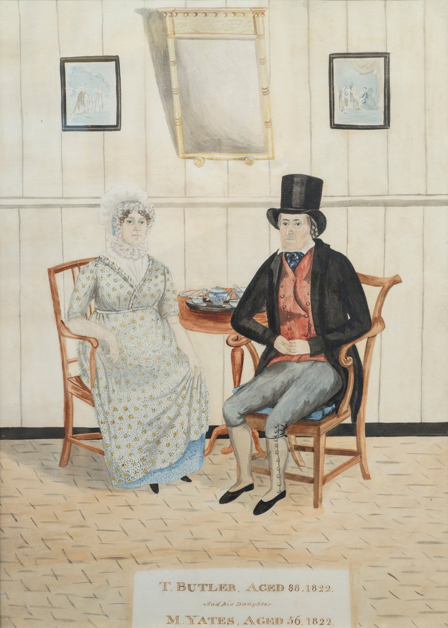Portrett av T. Butler og hans datter M. Yates, ca. 1822 (wc på papir) av English School