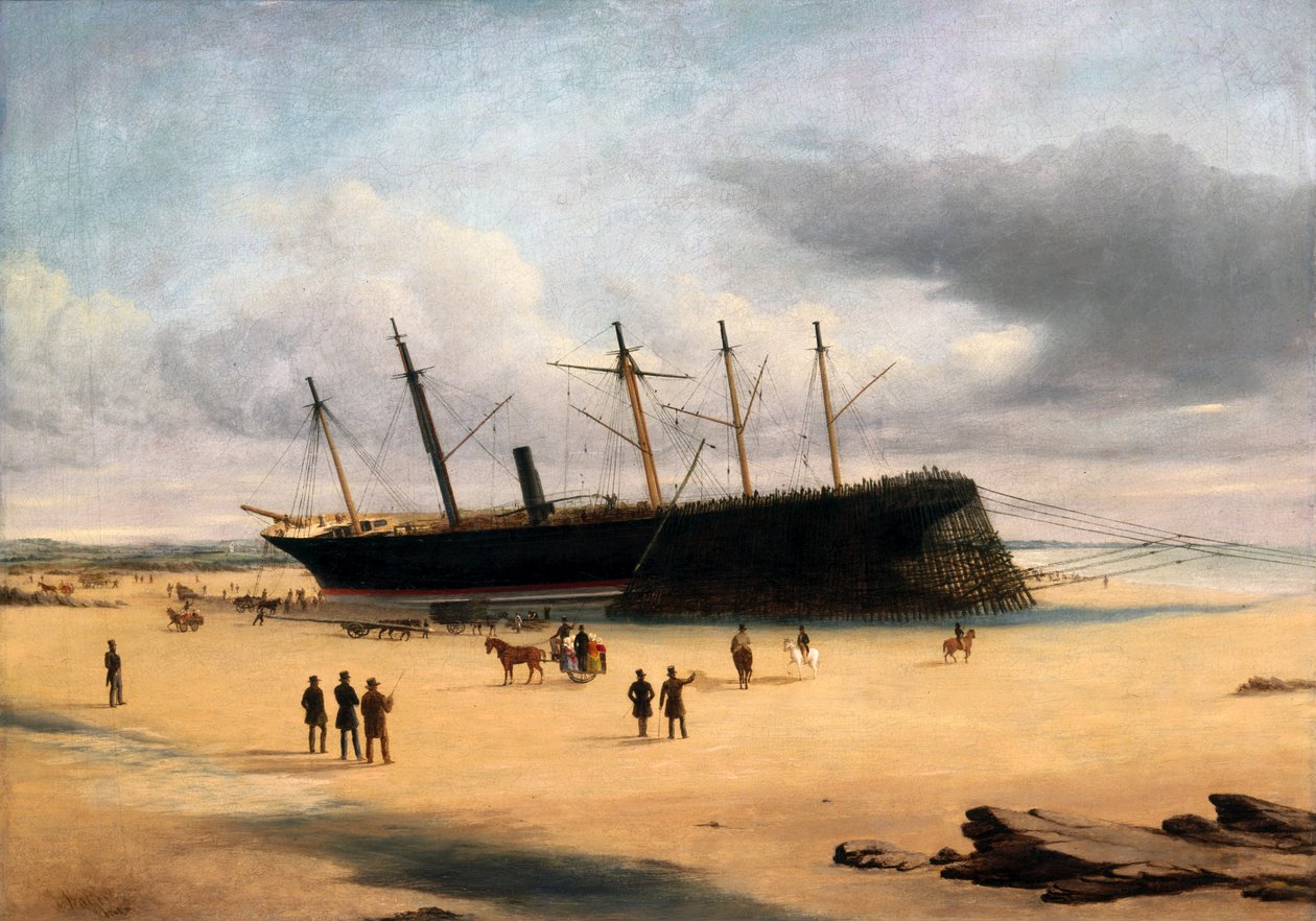 SS Great Britain i land i Dundrum Bay, Irland, 1846 av English School