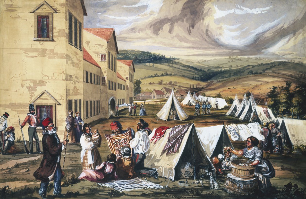 Scutari sykehus, Tyrkia, 1857 (wc på papir) av English School