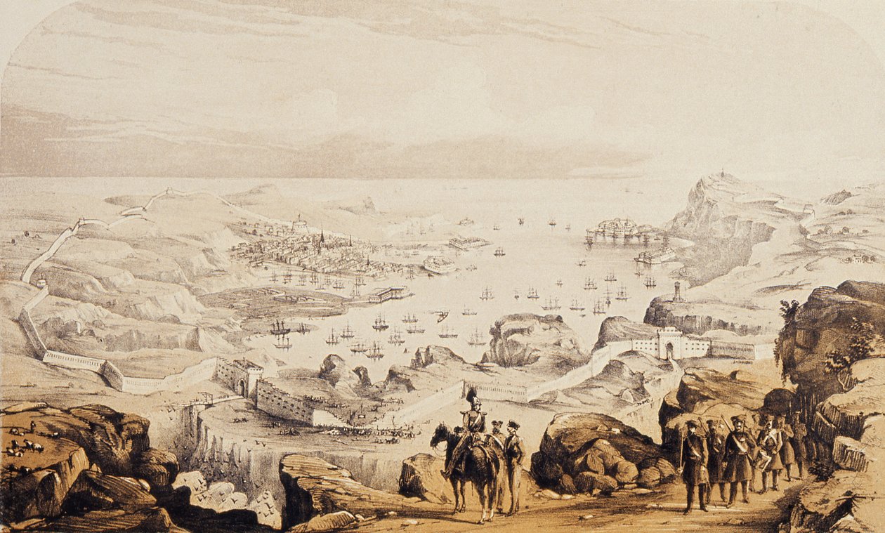 Sebastopol og festningsverk nå i gang, 1854 av English School