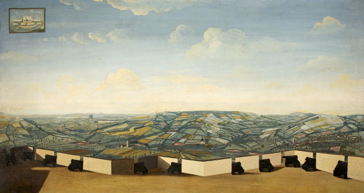 Stroud fra Rodborough Fort, Gloucestershire, ca. 1765 av English School