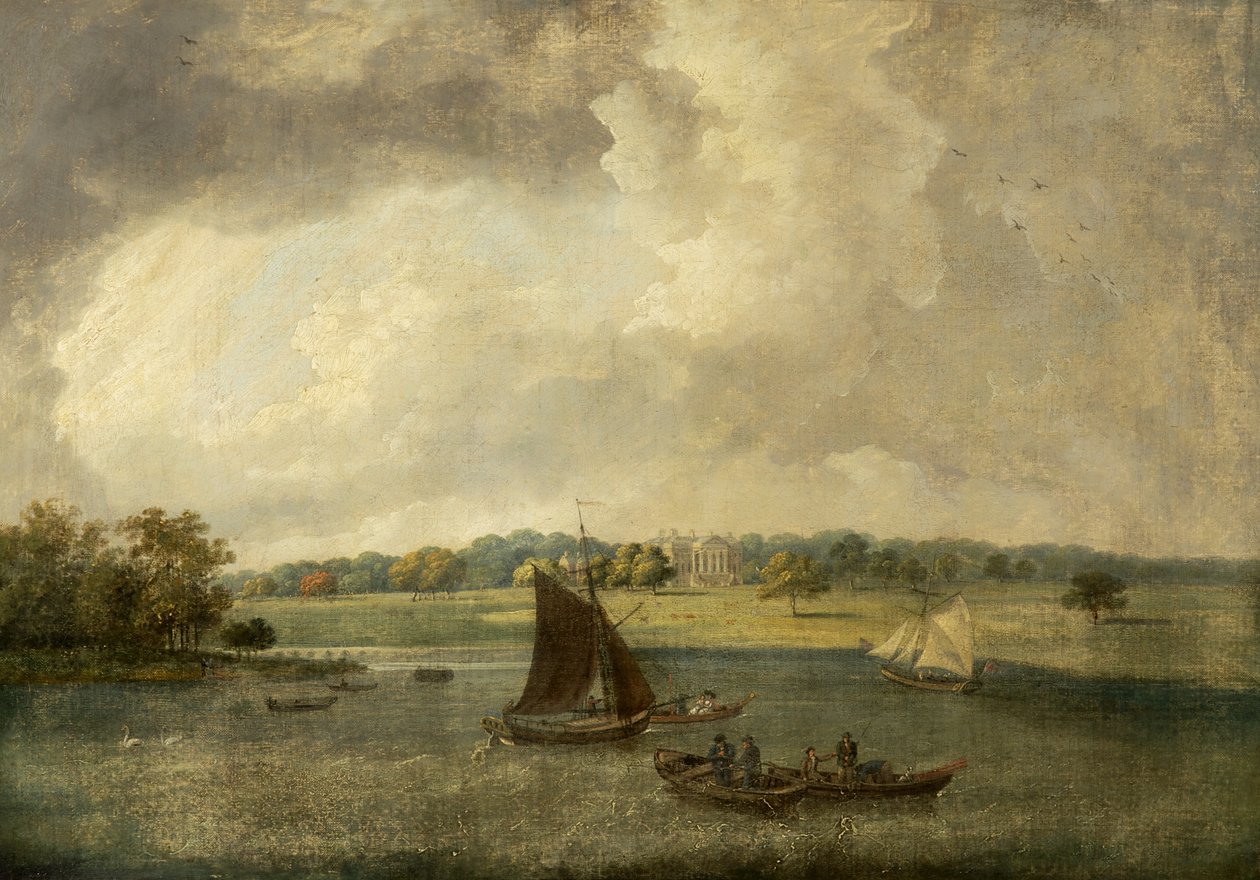 Tabley House fra over Mere, Cheshire, 1800-50 av English School