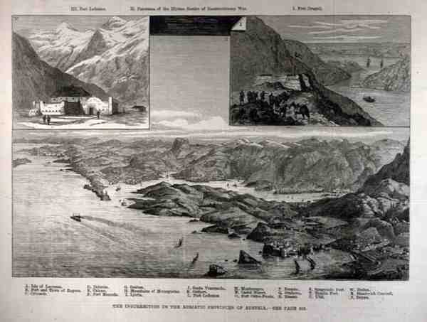 The Insurrection in the Adriatic Provinces of Austria, fra The Illustrated London News, 1. april 1882 av English School