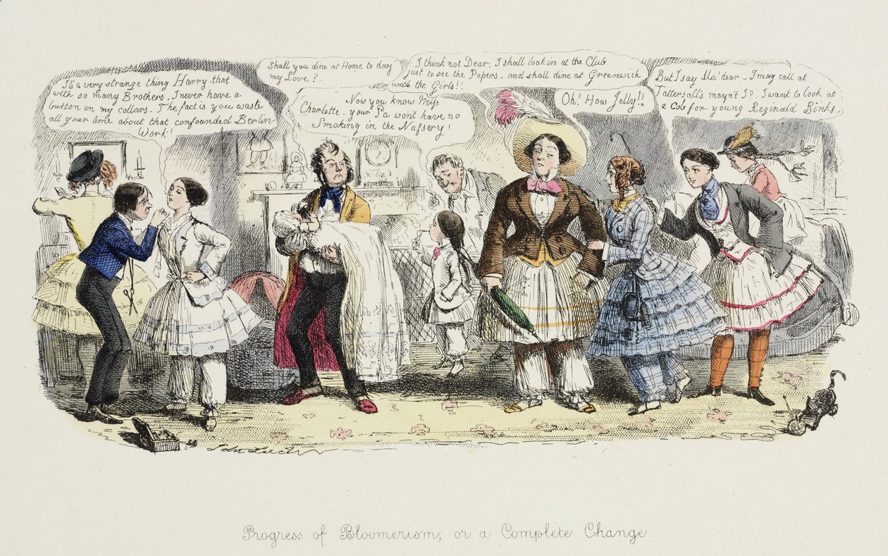 The Progress of Bloomerism eller, en fullstendig forandring, fra Punch, 1852 av English School