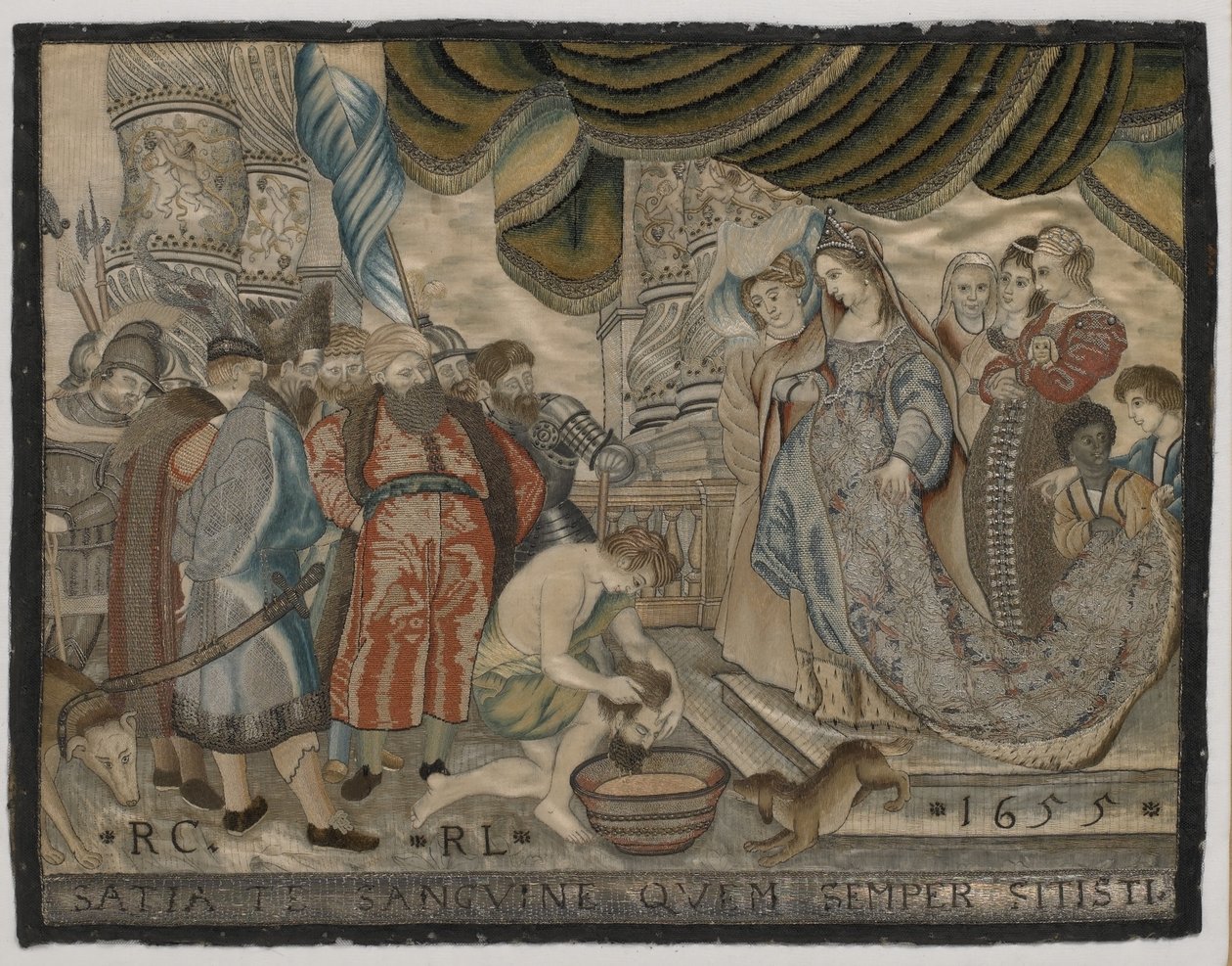 The Revenge of Queen Tomyris over Cyrus, silkebroderi, ca. 1655 (silkebroderi) av English School