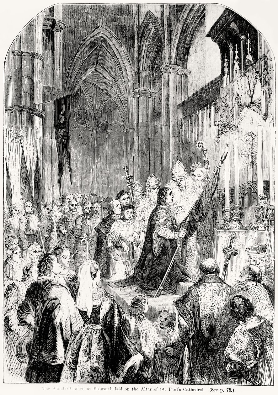 Standarden tatt ved Bosworth lagt på alteret til St. Pauls Cathedral i 1486 av English School