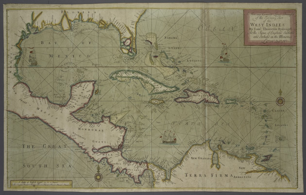 Handelskart over Vestindia, 1707 (håndfarget trykk) av English School