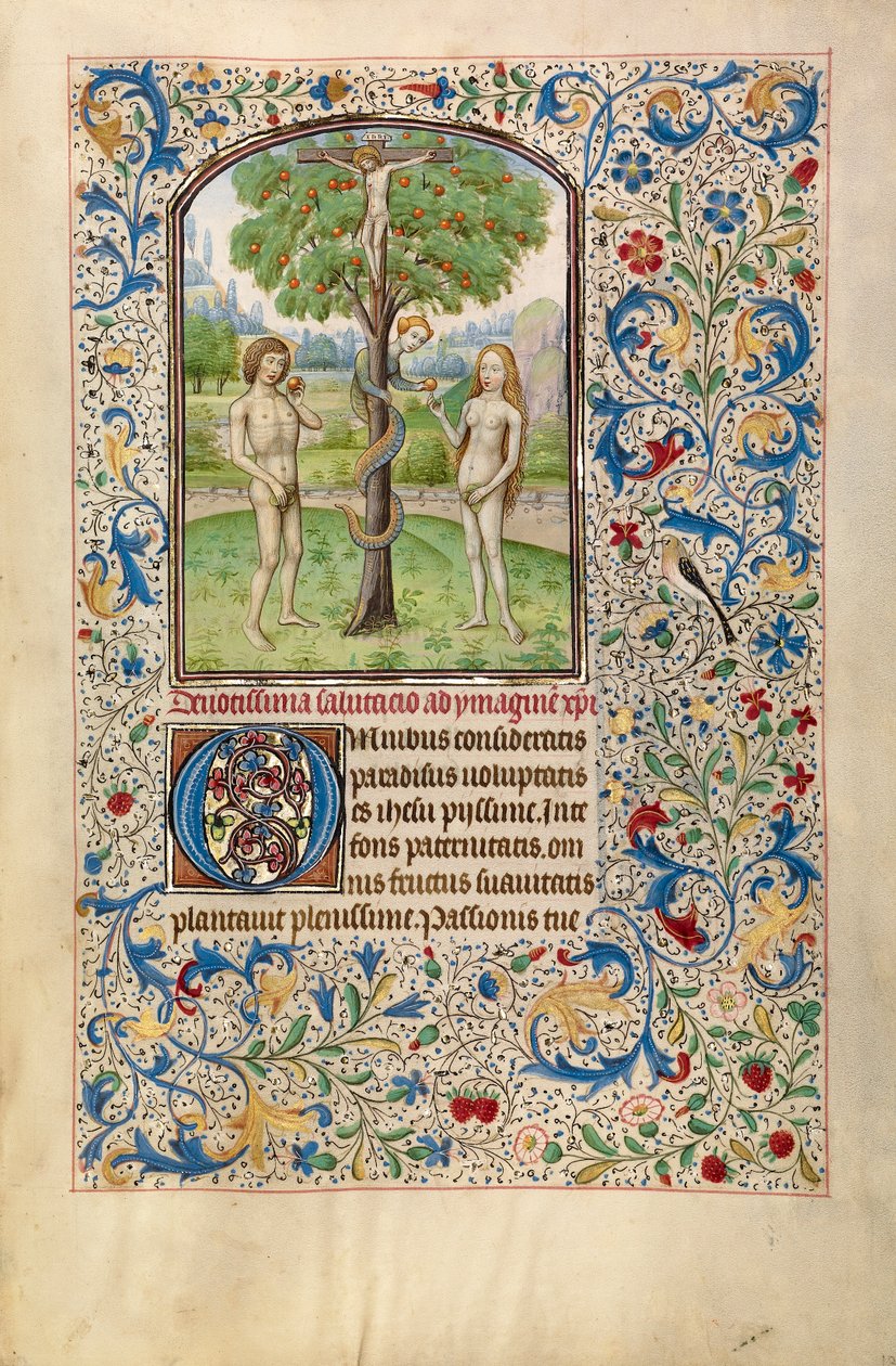 Adam og Eva spiser den forbudte frukten, tidlig i 1460 (tempera, bladgull og blekk på pergament) av Flemish School