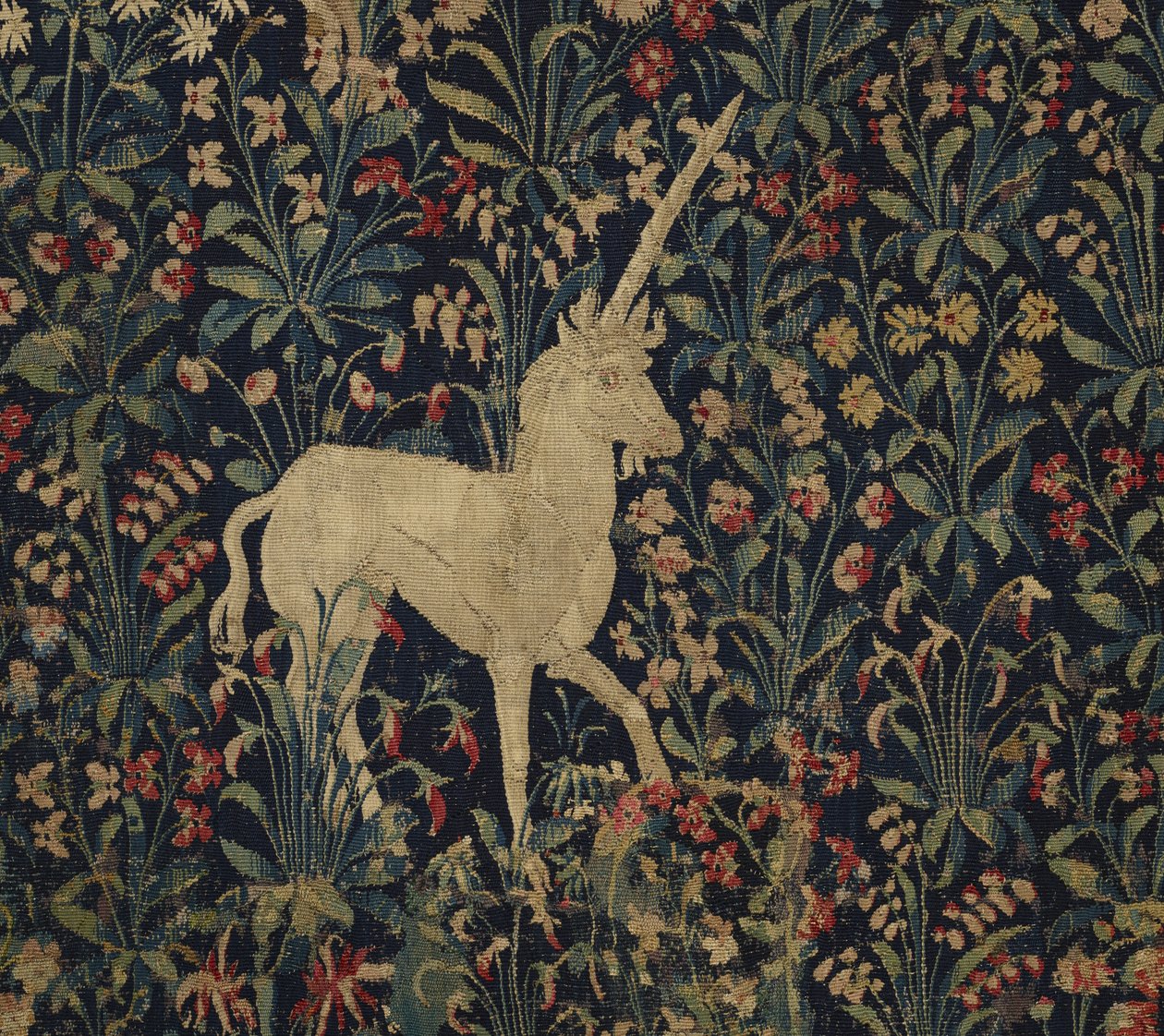 Allegorisk Millefleurs-teppe med dyr, 1530–45 (ull og silke) av Flemish School