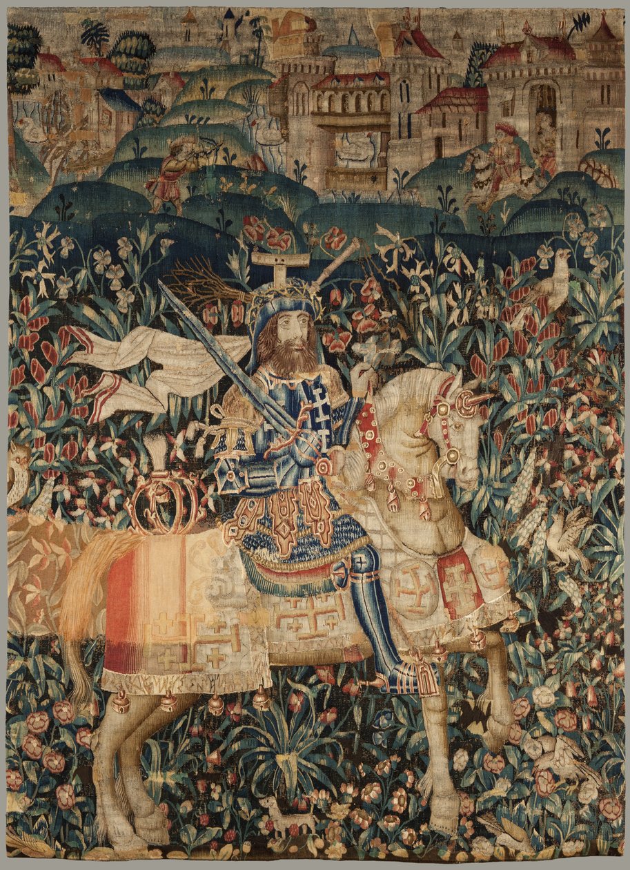 Tapet som viser Godfrey av Bouillon, ca. 1500 (farget ull med senere reparasjoner) av Flemish School