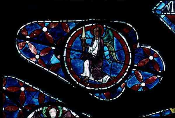 Engel med et lys, detalj fra nordrosevinduet, ca. 1223 av French School
