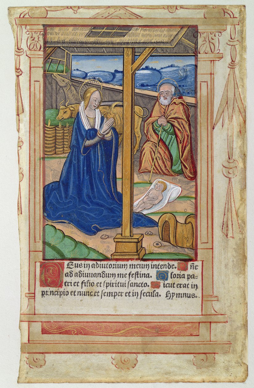 CL 22719B The Nativity, fra Feuillets de Psaumes av French School