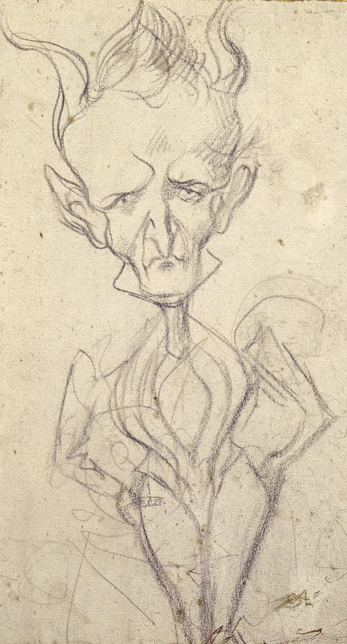 Karikatur av Hector Berlioz (1803-69) (fargestift på papir) av French School