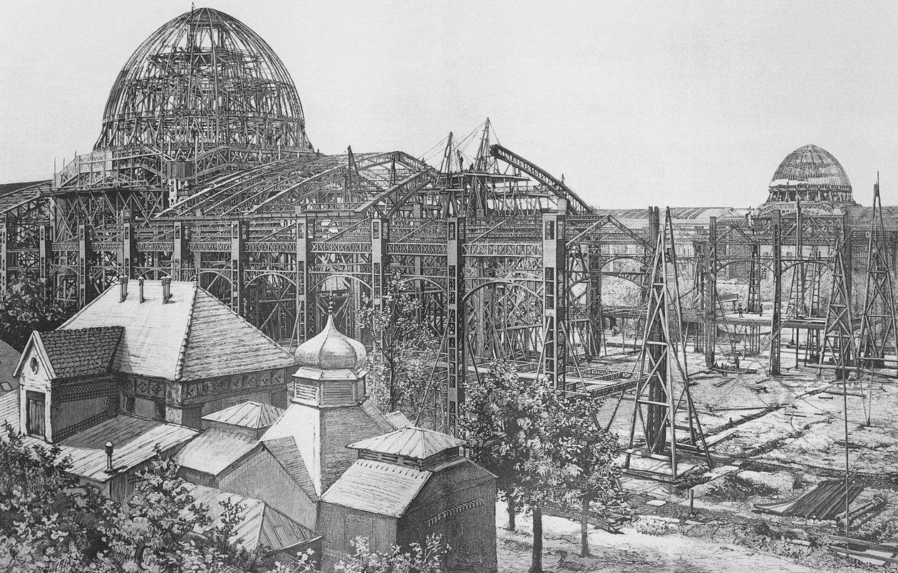 Bygging av Palace of Fine Arts and Liberal Arts for verdensutstillingen i 1889 av French School