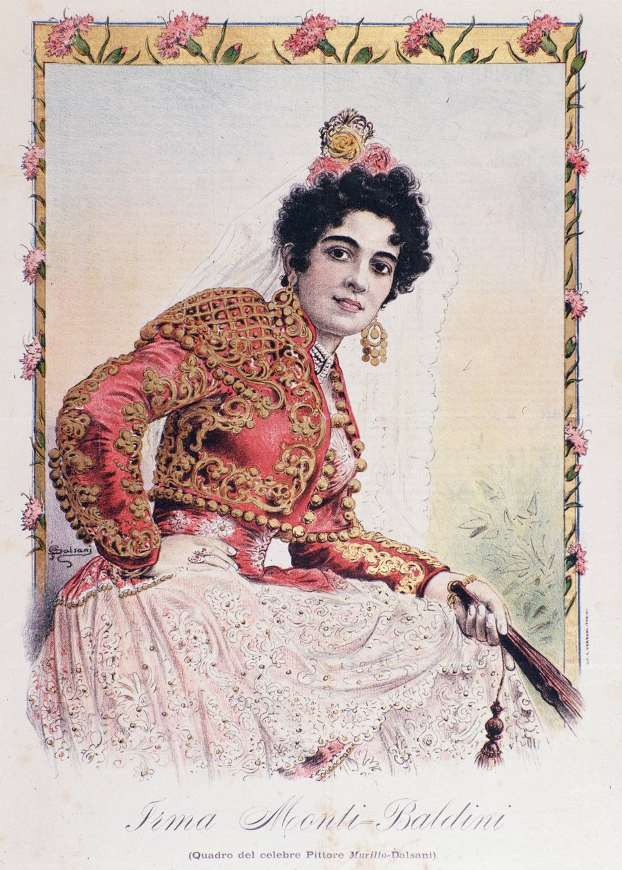 Kostyme til Irma Monti Baldini (Carmen) som opptrer i operaen Carmen av Georges Bizet av French School