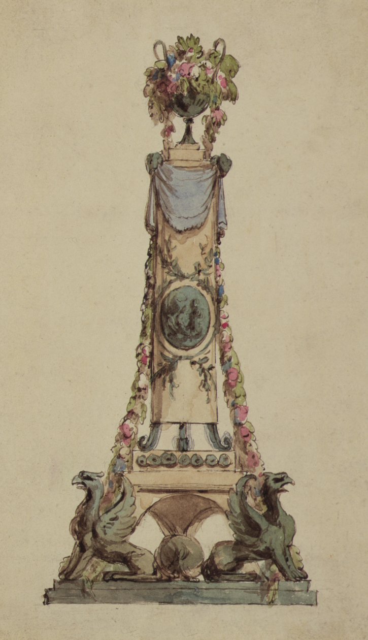 Design for et nyklassisk midtpunkt, ca. 1800 (wc på papir) av French School