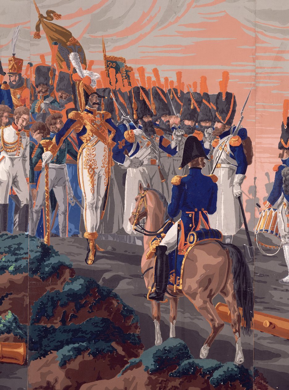 Detalj av slaget ved Austerlitz, en panoramisk tapetdesign, 1827-29 (tapet) av French School
