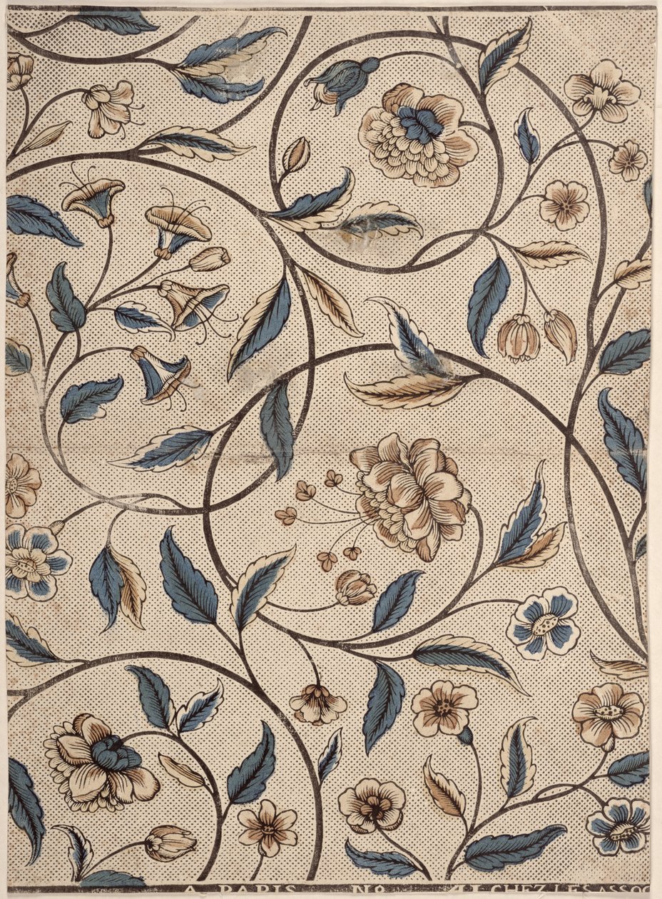 Domino-papir med rekker av roser, produsert av Associes, Paris, ca. 1760-70 av French School