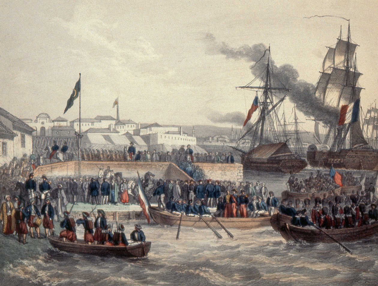 Engelske og franske tropper går i land etter ordre fra Marshall St Arnaud, 1854 av French School