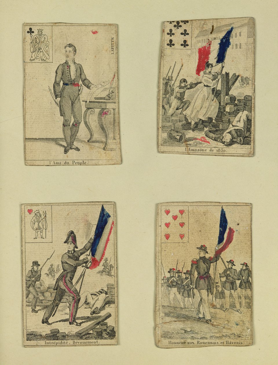 Fire spillkort til minne om heltene fra juli 1830, 1831 av French School
