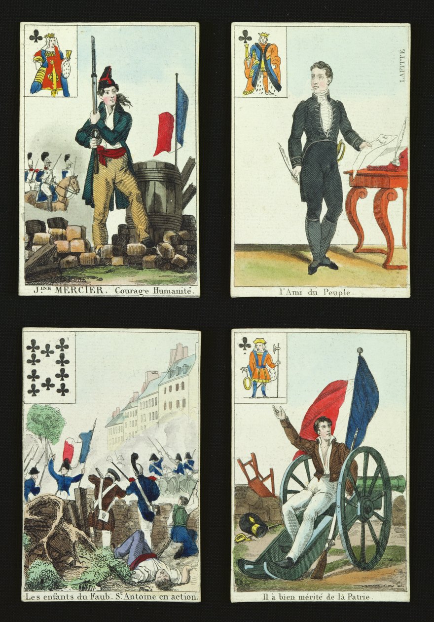 Fire spillkort til minne om heltene fra juli 1830, 1831 av French School