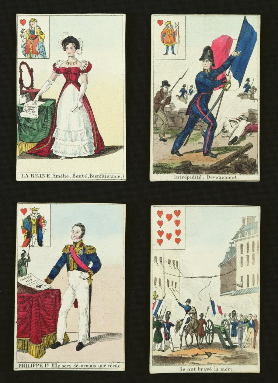 Fire spillkort til minne om heltene fra juli 1830, 1831 av French School