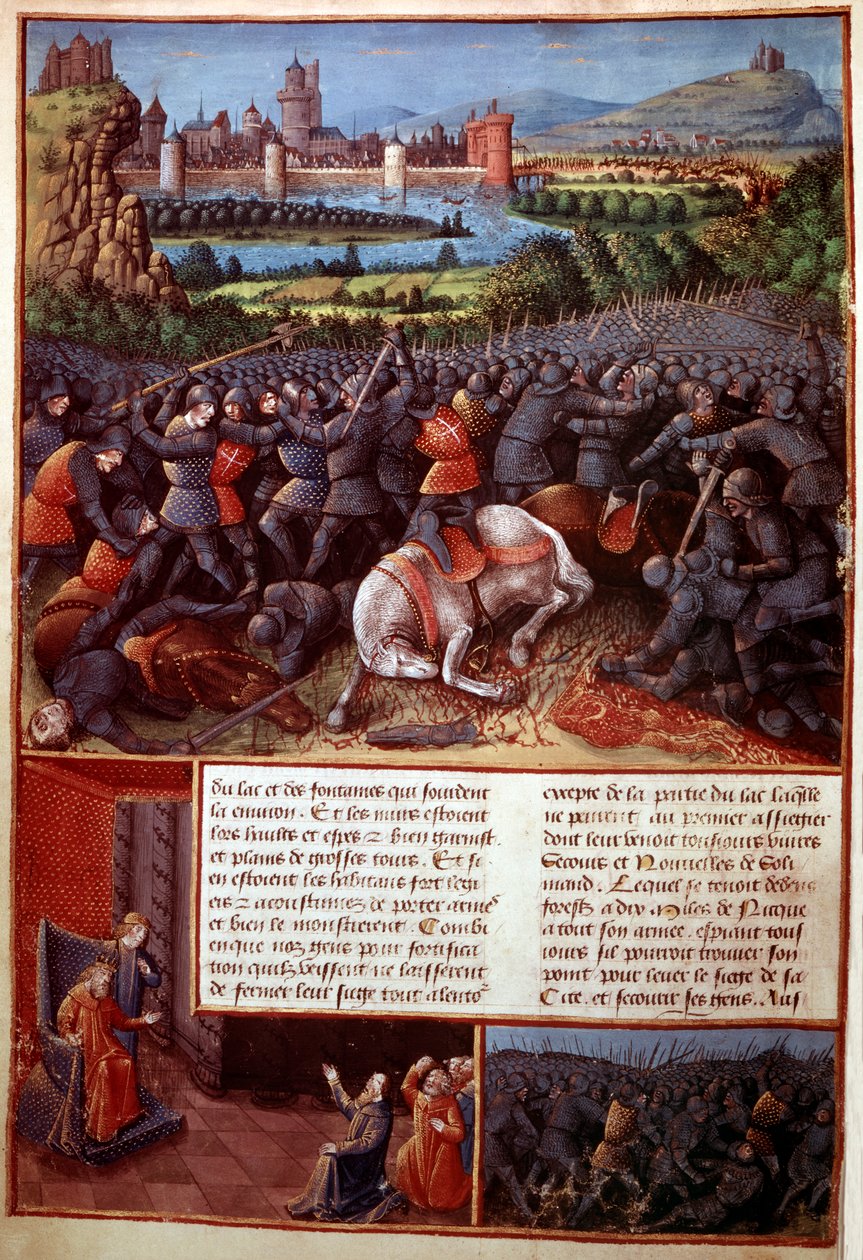 Fr 5594, f.37v Slagscene, fra Passages faits Outremer skrevet av Sebastian Marmoret, ca. 1490 av French School
