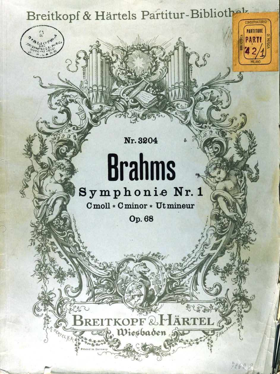 Frontispice av partituret til den første symfonien til Johannes Brahms (1833 - 1897) av French School