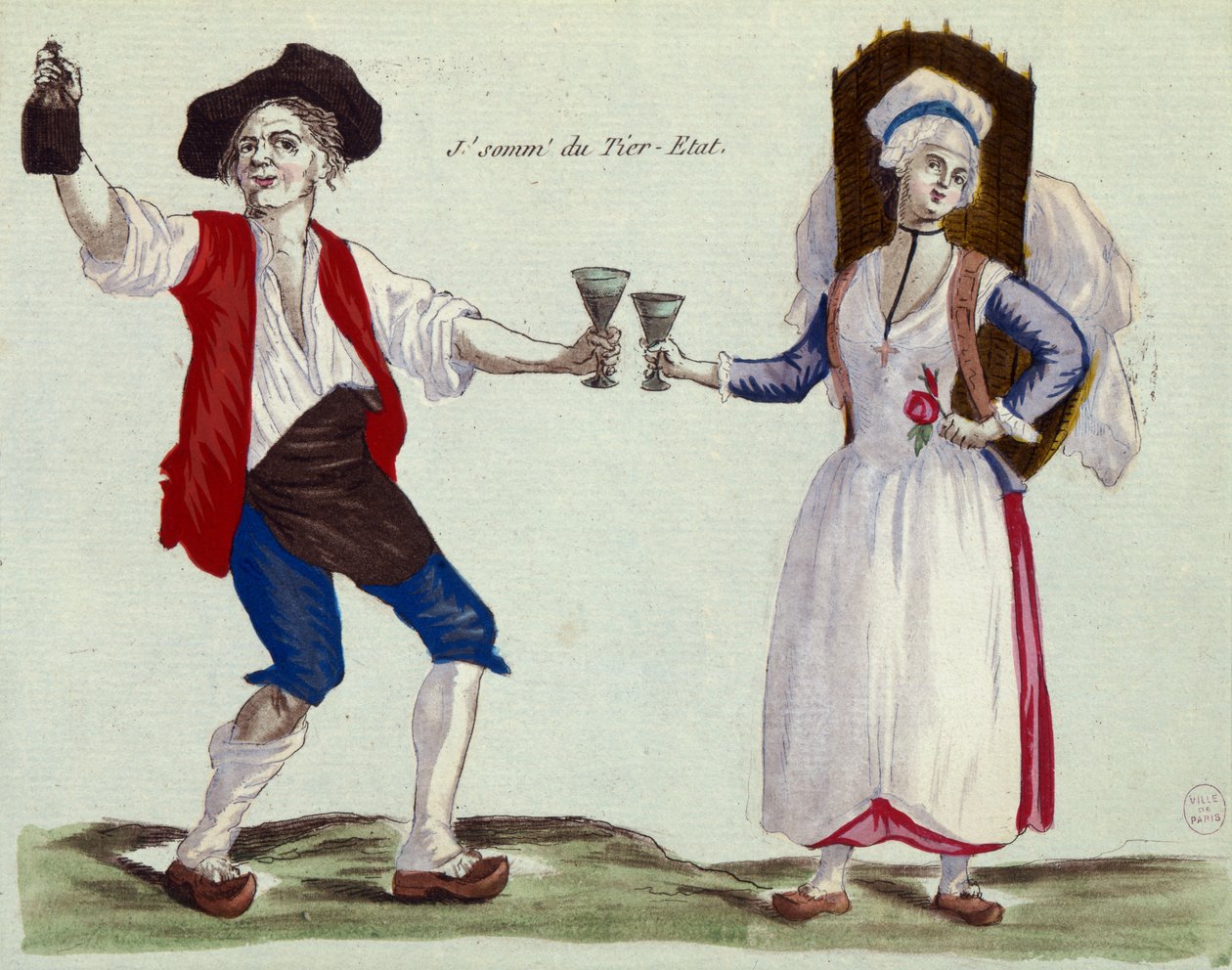 I Drink to the Third Estate (farget gravering og akvatint) av French School