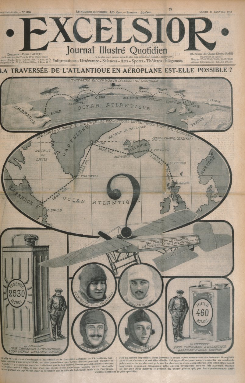 Er det mulig å krysse Atlanterhavet med fly?, forside av magasinet Excelsior, 26. oktober 1914 av French School