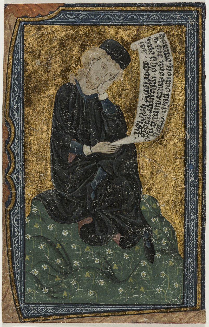 Blad: Abelard med rulle (tempera på pergament) av French School
