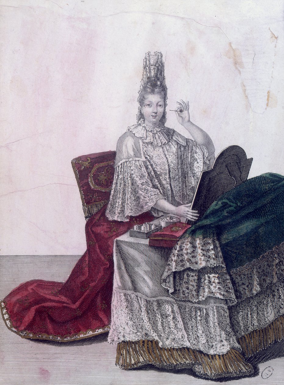 Madama la Marquise Dangeau på toalettet hennes, 1694 av French School