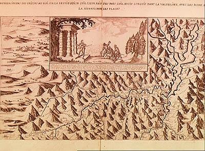 Kart over Valteline, returnert til sveitserne av Louis XIII (1601-43) konge av Frankrike og Navarra, 1626 av French School