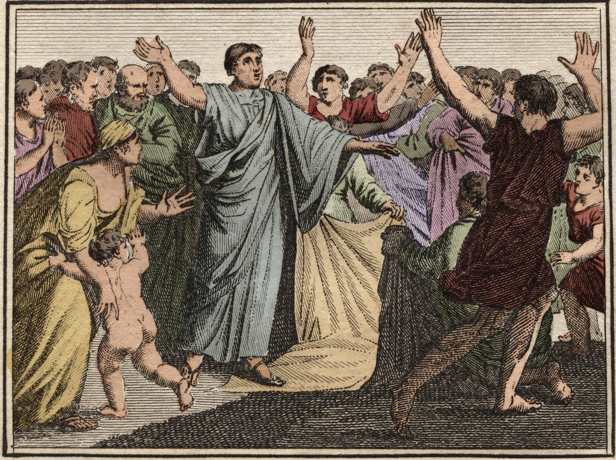 Marcus Tullius Cicero (106-43 f.Kr.), romersk statsmann, orator og forfatter, på vei tilbake til Roma (77 f.Kr.). av French School