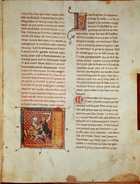 Ms 403 fol.127 Kamp mellom kongen og keiseren, fra Roman dArtus av French School