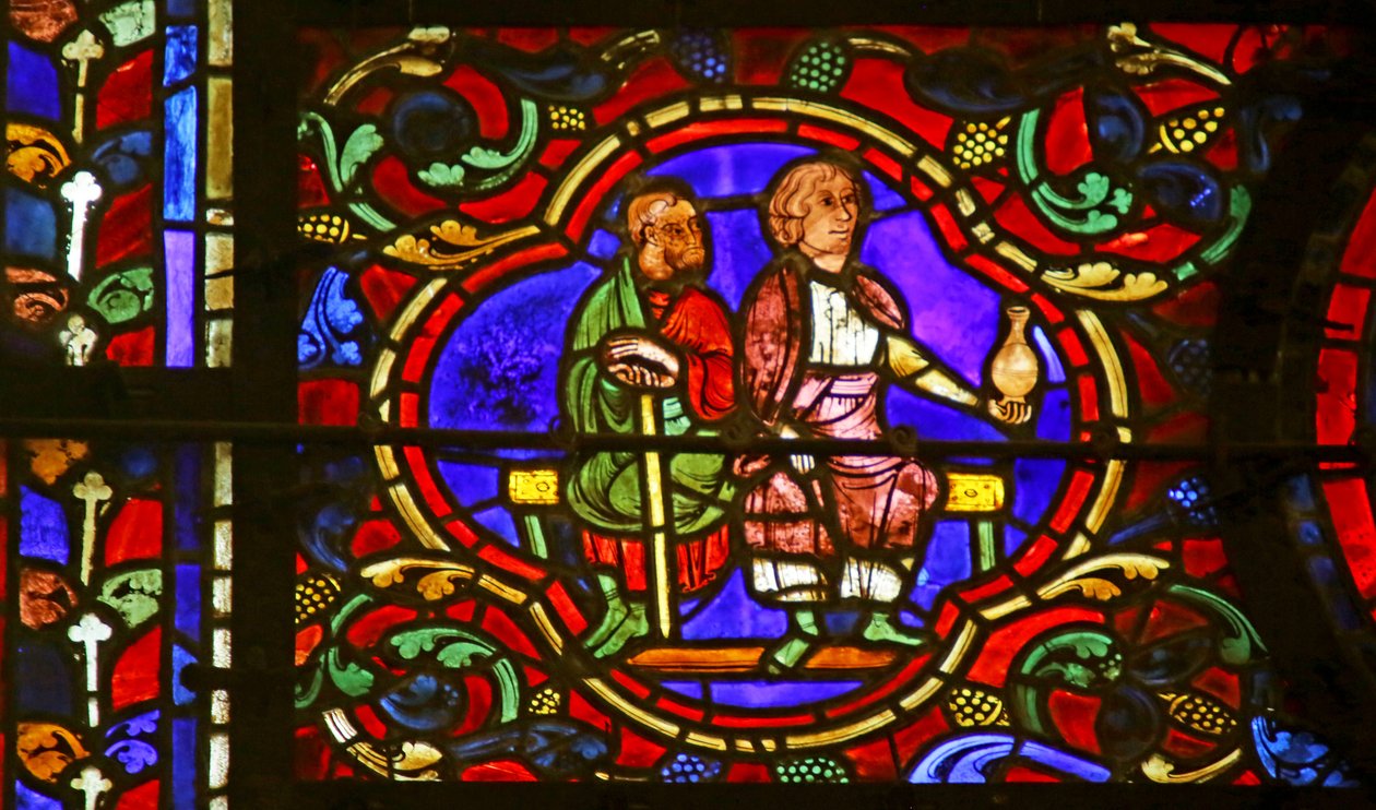 Tilskuere, en holder en kolbe, scene fra St. Martins liv, Chartres-katedralen av French School