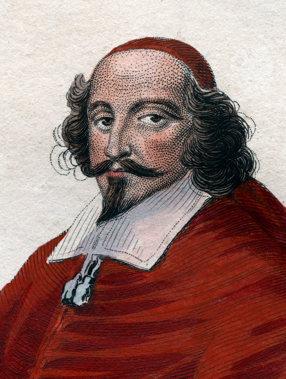 Portrett av Jules Mazarin (1602-1661), fransk italiensk kardinal, diplomat og politiker. av French School
