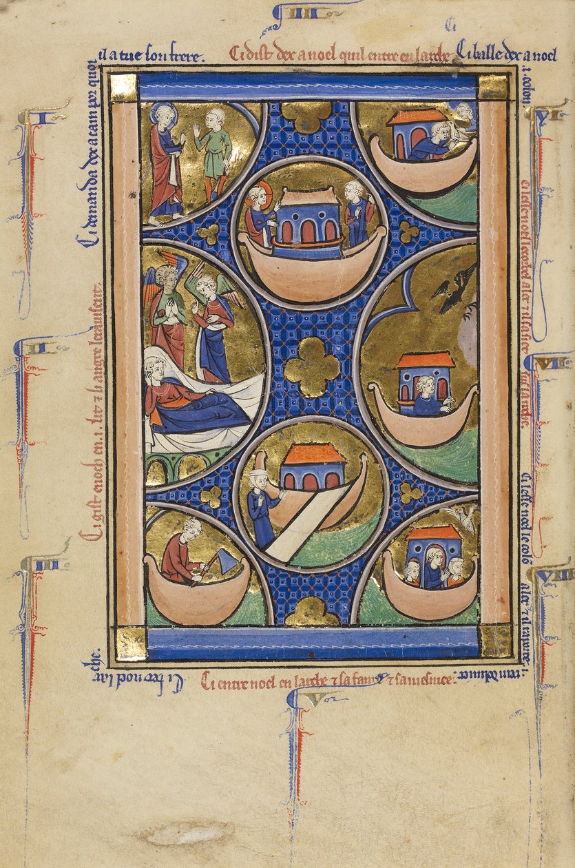 Scener fra Noahs liv, ca. 1250-60 (tempera, bladgull og blekk på pergament) av French School