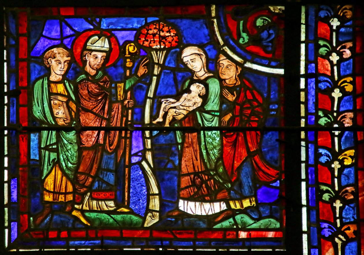 St. Martin gjenoppliver et barn, fra Life of St. Martin, Chartres katedral av French School