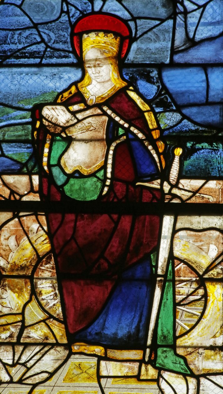 Vindu som viser Saint Catherine med ødelagt hjul av French School
