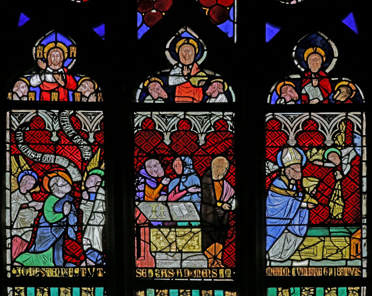 Vindu som viser Johannes som hører Jesu kall av French School