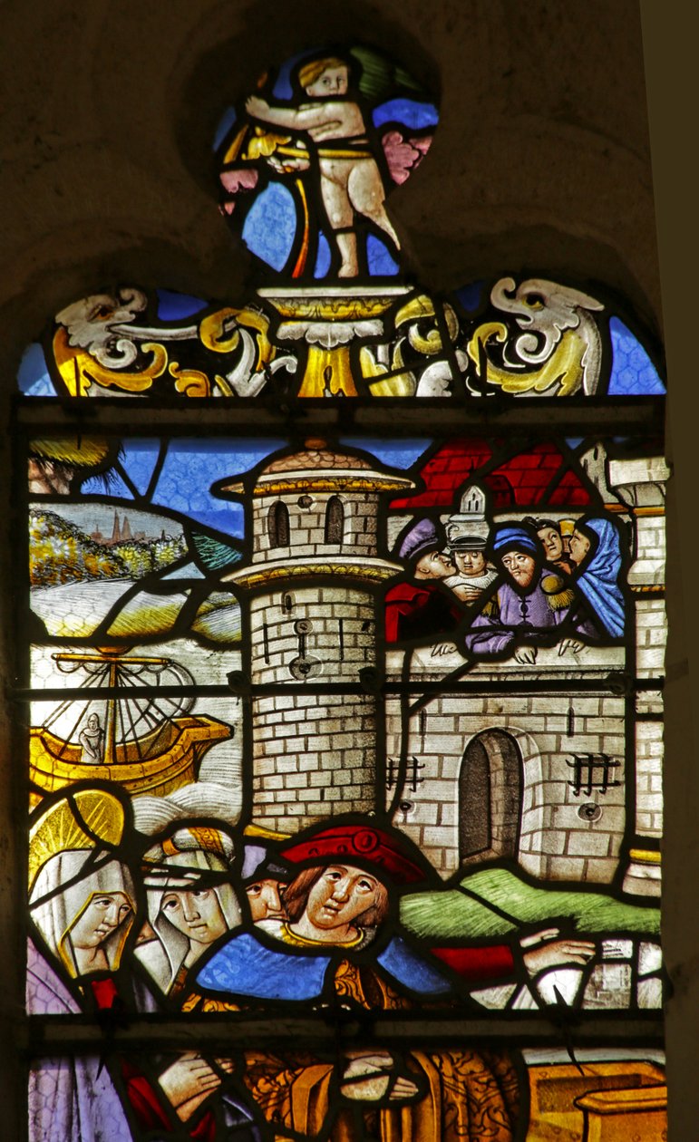 Vindu som viser Saint Mary Magdalene: Greve og grevinne av Provence med helgenen av French School