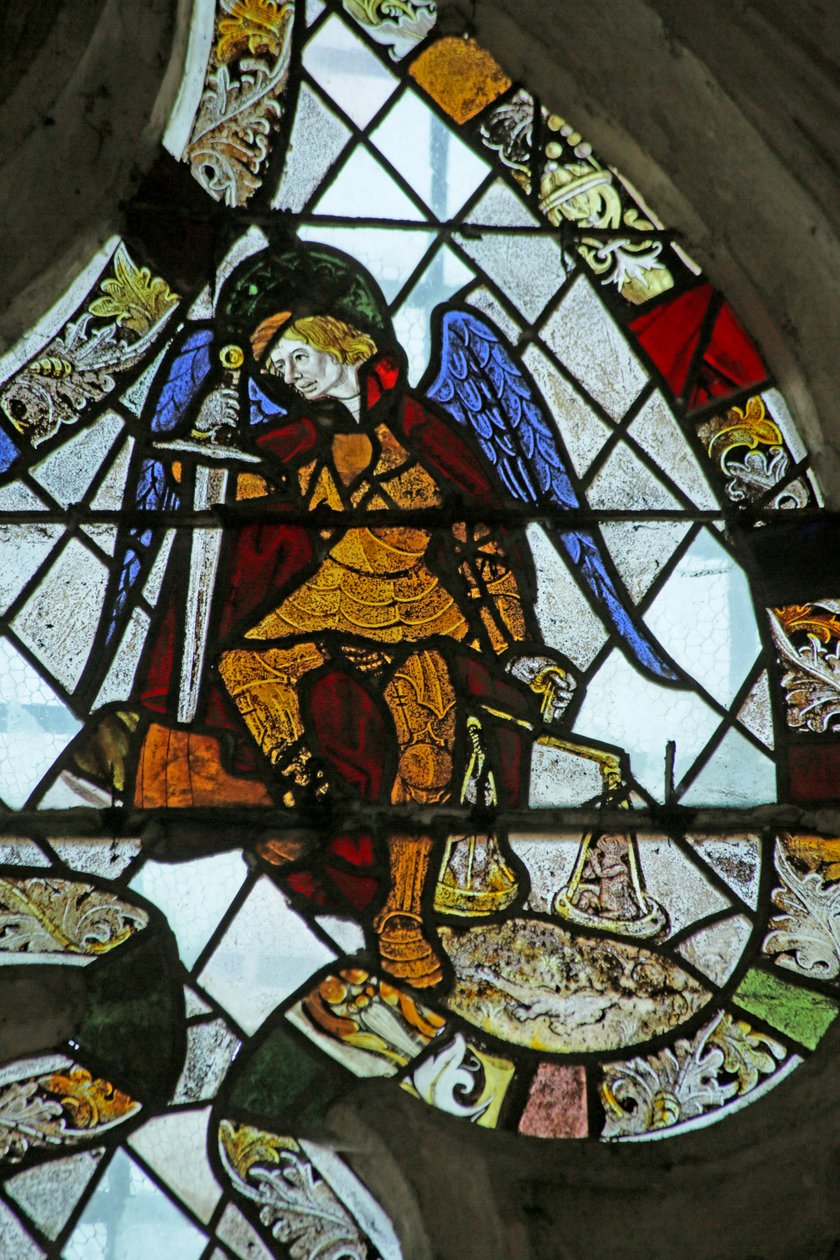 Vindu som viser Saint Michael with the Scales, 1300-1400-tallet av French School