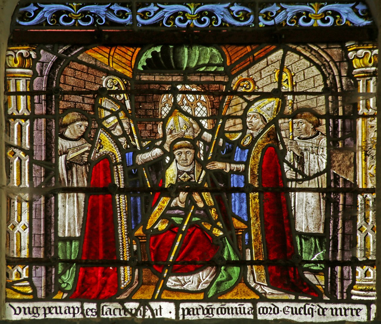 Vindu som viser Saint Nicholas som ble biskop av Myra av French School