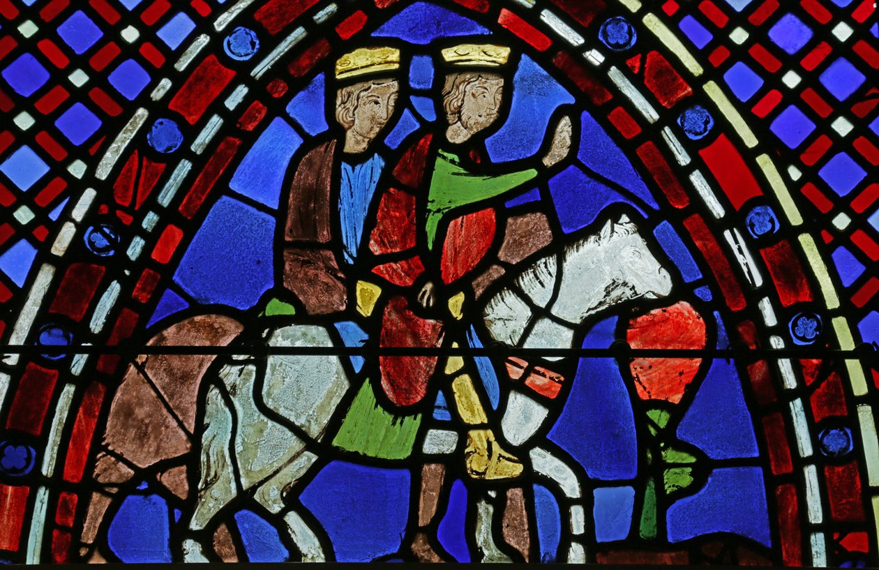 Vindu som viser Two Magi på hesteryggen av French School