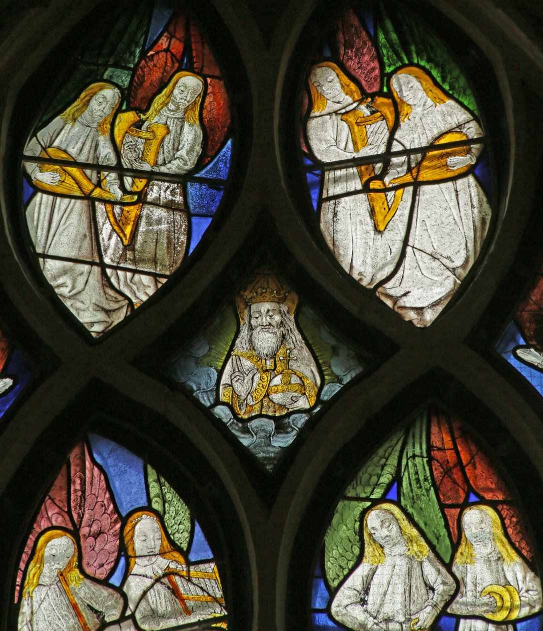 Vindu som viser musikalske engler, ca. 1500-1 av French School