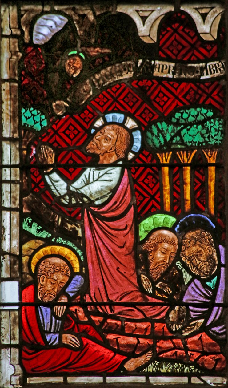 Vindu som viser lidelsen i Getsemane-hagen av French School