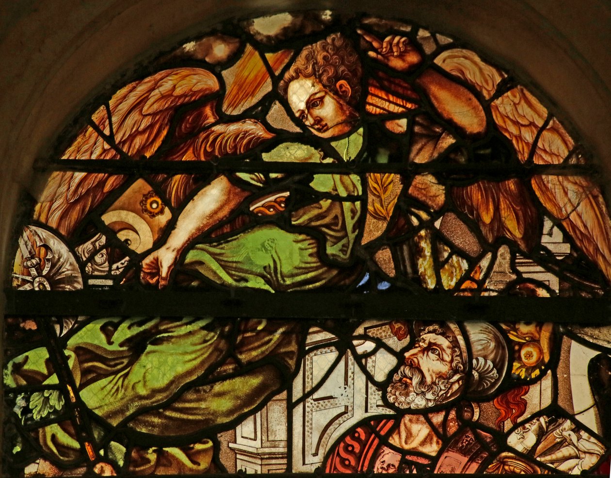 Vindu som viser engelen som besøker Saint Peter i fengselet, 1500-1600-tallet av French School
