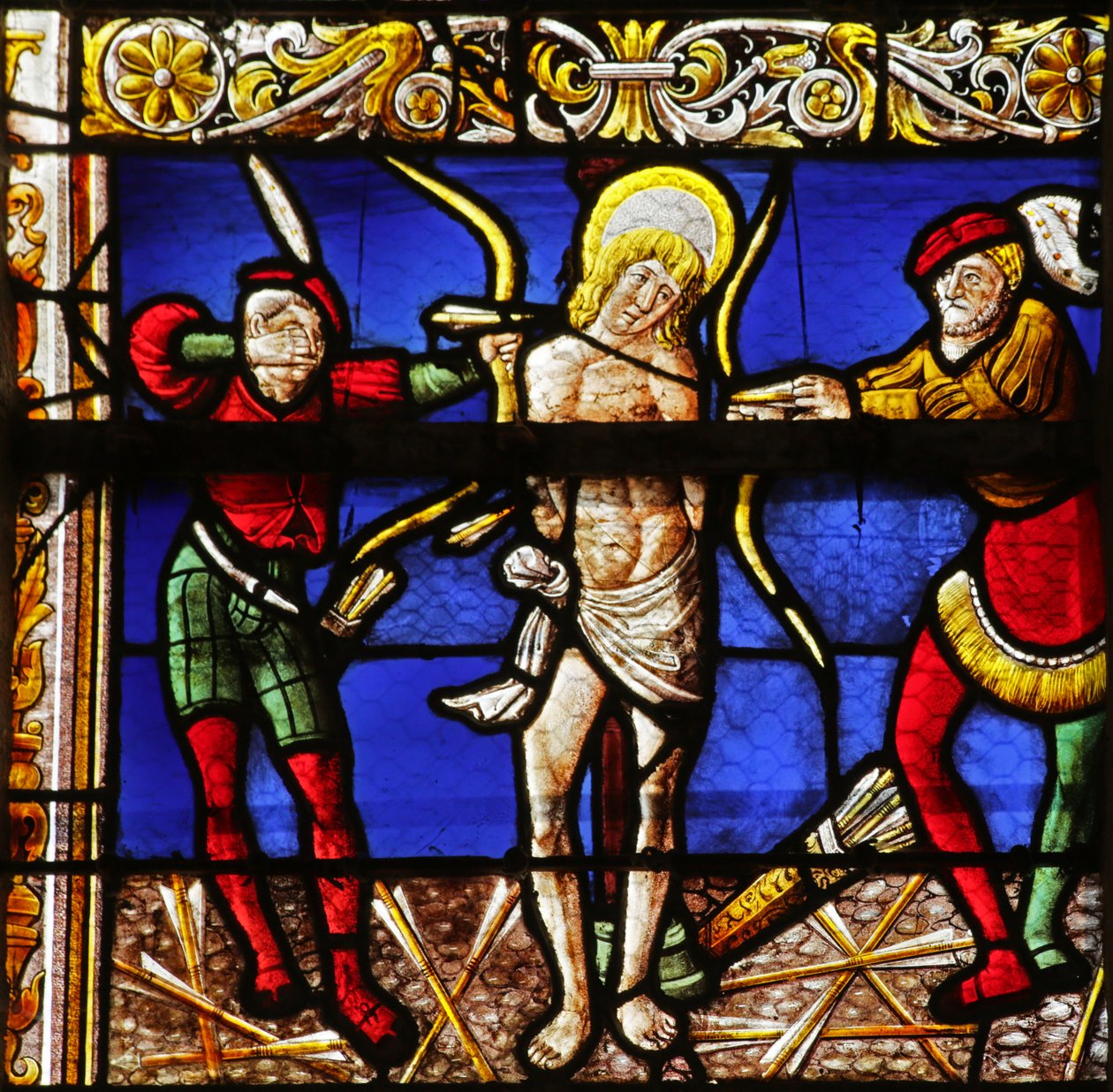 Vindu som viser Saint Sebastians død av French School